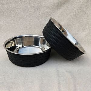 Stainless Steel and Black Food or Water Bowls - Set of 2